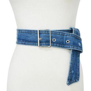Square Buckled Denim Belt Denim Blue - One Size