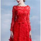 Long-sleeve Lace Embroidered Evening Gown