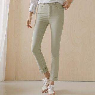 Frayed Stitched Slim-fit Pants