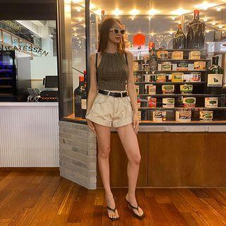 Denim / Cotton Rollup-hem Shorts With Belt