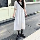 Puff-sleeve A-line Plain Dress