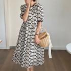 Puff-sleeve Print Loose-fit Dress