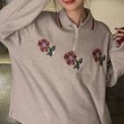 Flower Embroidered Collared Sweatshirt