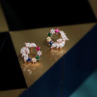 Rhinestone Leaf Hoop Earring