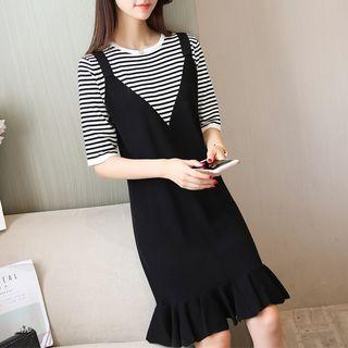 Mock Two Piece Ruffle Knit Dress