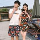 Couple Matching Lettering Short-sleeve T-shirt / Floral Playsuit / Shorts