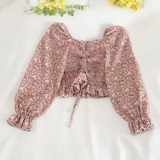 Floral Square Neck Puff Sleeve Blouse