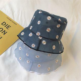 Daisy Embroidery Mesh Bucket Hat
