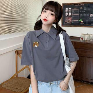 Short-sleeve Animal Embroidered Polo Shirt