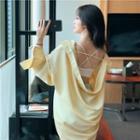 Open Back Long-sleeve Loose-fit Blouse Yellow - One Size