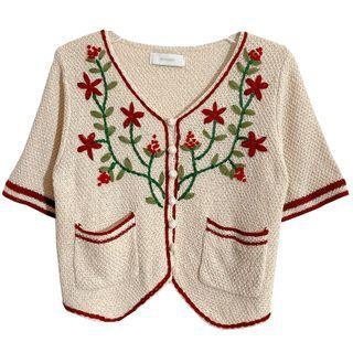 Crochet Floral Short-sleeve Knit Cardigan