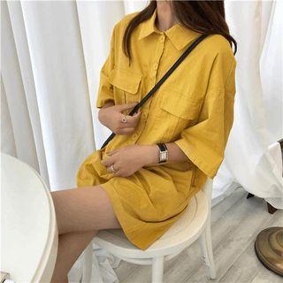 Elbow-sleeve Shirt Playsuit Yellow - One Size