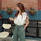 Cap-sleeve Lace-trim Ruffled Blouse
