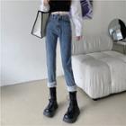 Fleece-line Asymmetrical Straight-cut Jeans