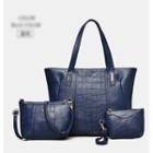 Set Of 3: Faux Leather Tote + Shoulder Bag + Wristlet