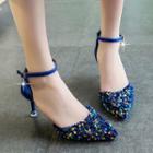 Sequined Ankle-strap Pointy-toe Pumps