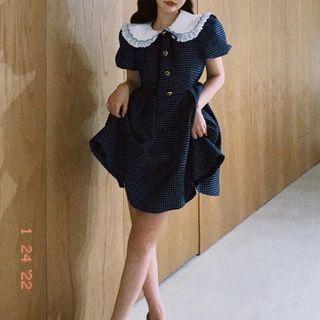 Short-sleeve Peter Pan Collar Dotted Dress
