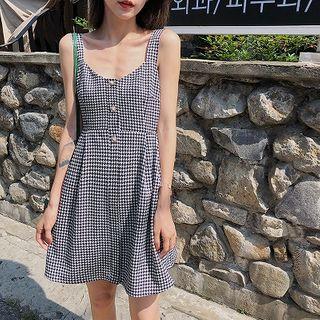 Spaghetti Strap Houndstooth Mini A-line Dress