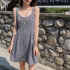 Spaghetti Strap Houndstooth Mini A-line Dress
