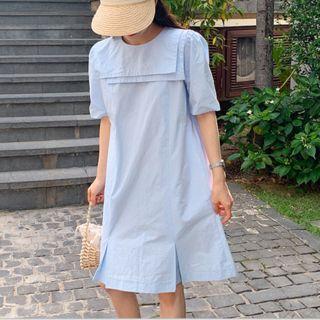 Sailor-collar Button Back Slit Midi Dress