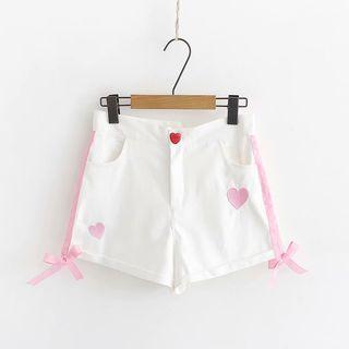 Embroidered Heart Bow-accent Shorts