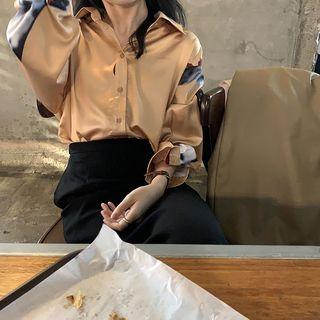 Print Irregular Long-sleeve Loose-fit Shirt