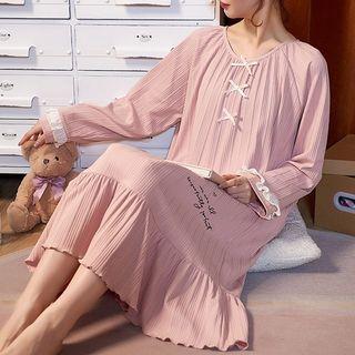 Long-sleeve Ruffle Bow Sleep Dress