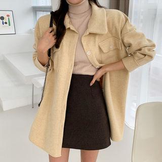 Flap-pocket Brushed Fleece Jacket With Sash