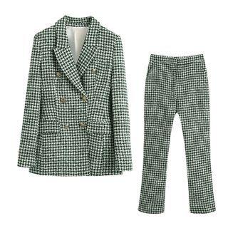 Double Breasted Houndstooth Blazer / Dress Pants