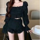 Puff-sleeve Ruffled Crop Blouse / Shorts