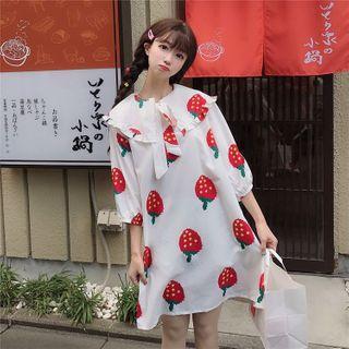 3/4-sleeve Strawberry Print Dress As Shown In Figure - One Size