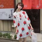 3/4-sleeve Strawberry Print Dress As Shown In Figure - One Size