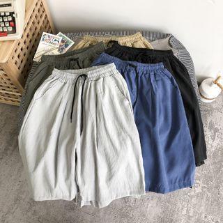 Plain Drawstring Straight Leg Shorts