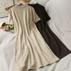 Short-sleeve Mock-neck Midi Dress In 6 Colors
