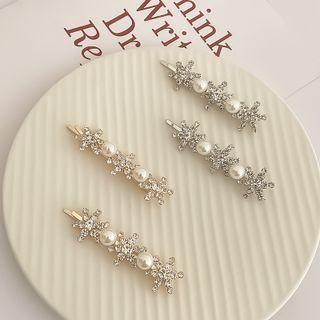 Snowflake Rhinestone Faux Pearl Hair Pin