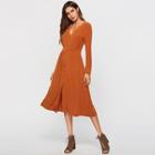 V-neck Long-sleeve Buttoned A-line Midi Dress