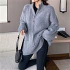 Plain Loose-fit Long-sleeve Knit Zip Jacket