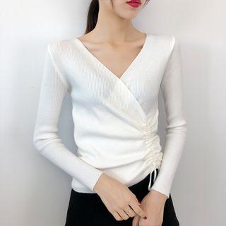 Long-sleeve Crisscross Drawstring Knit Top