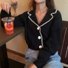 Long-sleeve Buttoned Collared Knit Top