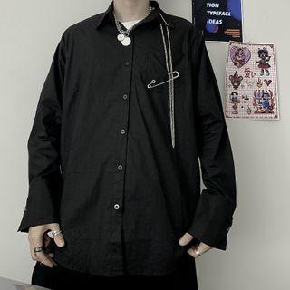 Pin Detail Long Sleeve Plain Shirt
