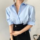 Plain Pleated Over-sized Puff Short Sleeve Shirt