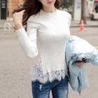 Long-sleeve Turtleneck Lace T-shirt