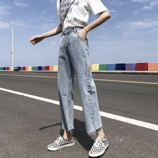 Cropped Straight-leg Denim Pants