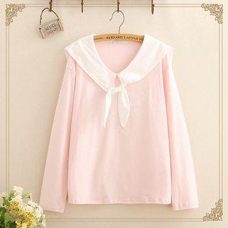 Rabbit Print Sailor-collar Long-sleeve Top