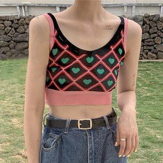 Heart Print Crop Knit Tank Top As Shown In Figure - One Size