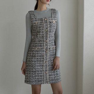 Sleeveless Fringed Tweed Dress