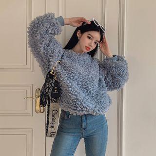 Drawcord-hem Sherpa-fleece Oversized Pullover