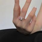 Heart Rhinestone Sterling Silver Ring Pink Rhinestone - Silver - One Size