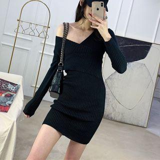 V-neck Mini Bodycon Sweater Dress