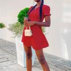 Short Sleeve Ruffled-trim Dotted Mini Dress